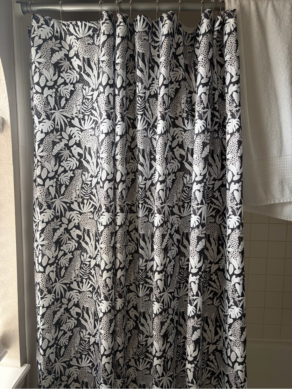 Betsy Johnson leopard shower curtain and hooks
